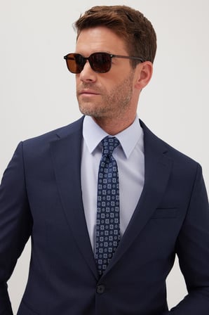 Erkek Slim Fit Mono Yaka Likralı Esnek Kumaş Lacivert Takım Elbise