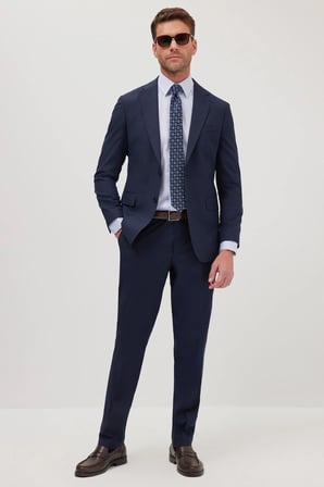 Erkek Slim Fit Mono Yaka Likralı Esnek Kumaş Lacivert Takım Elbise