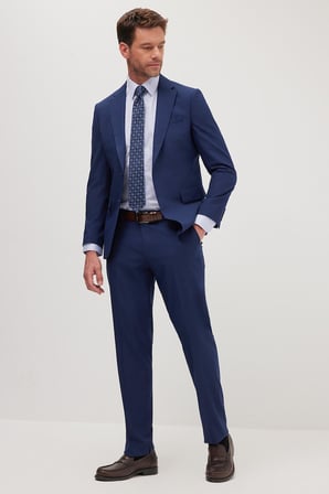 Erkek Slim Fit Mono Yaka Likralı Esnek Kumaş Koyu Lacivert Takım Elbise