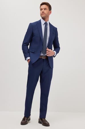 Erkek Slim Fit Mono Yaka Likralı Esnek Kumaş Koyu Lacivert Takım Elbise