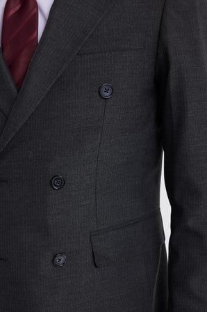 Erkek Slim Fit Sivri Yaka Çizgili Kapaklı Cepli Antrasit Takım Elbise