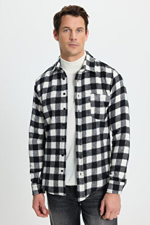 Erkek Slim Fit Dar Kesim Uzun Kollu Cepli Kareli Dama Desenli Kışlık Oduncu Gömlek