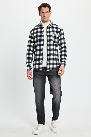 Erkek Slim Fit Dar Kesim Uzun Kollu Cepli Kareli Dama Desenli Kışlık Oduncu Gömlek