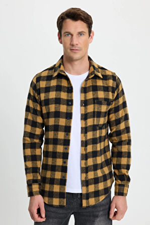 Erkek Slim Fit Dar Kesim Uzun Kollu Cepli Kareli Dama Desenli Kışlık Oduncu Gömlek