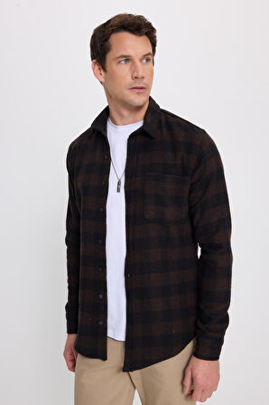 Erkek Slim Fit Dar Kesim Uzun Kollu Cepli Kareli Dama Desenli Kışlık Oduncu Gömlek