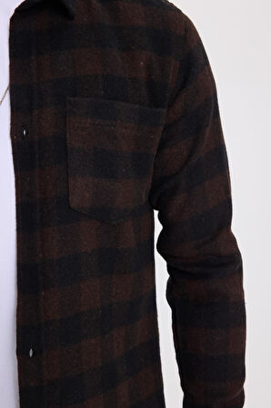 Erkek Slim Fit Dar Kesim Uzun Kollu Cepli Kareli Dama Desenli Kışlık Oduncu Gömlek