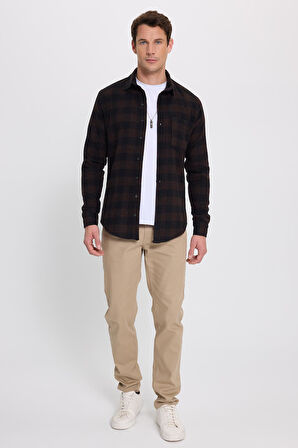 Erkek Slim Fit Dar Kesim Uzun Kollu Cepli Kareli Dama Desenli Kışlık Oduncu Gömlek