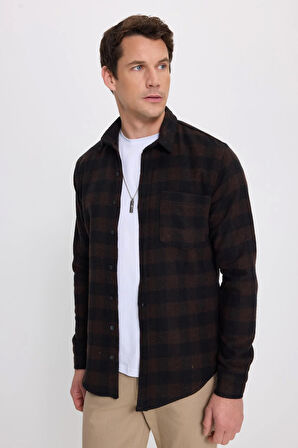 Erkek Slim Fit Dar Kesim Uzun Kollu Cepli Kareli Dama Desenli Kışlık Oduncu Gömlek