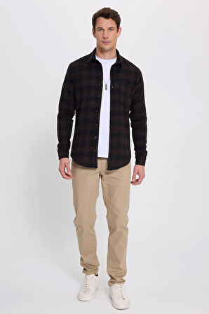 Erkek Slim Fit Dar Kesim Uzun Kollu Cepli Kareli Dama Desenli Kışlık Oduncu Gömlek