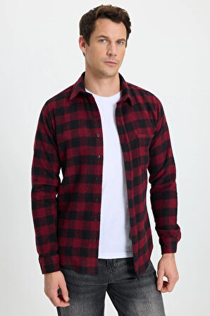 Erkek Slim Fit Dar Kesim Uzun Kollu Cepli Kareli Dama Desenli Kışlık Oduncu Gömlek