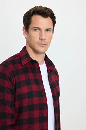 Erkek Slim Fit Dar Kesim Uzun Kollu Cepli Kareli Dama Desenli Kışlık Oduncu Gömlek