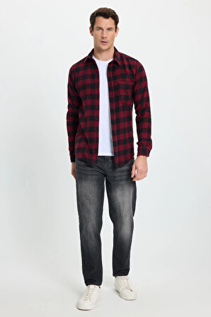 Erkek Slim Fit Dar Kesim Uzun Kollu Cepli Kareli Dama Desenli Kışlık Oduncu Gömlek