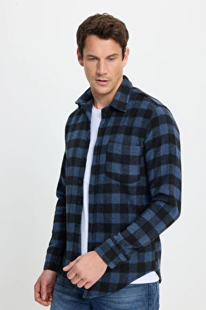 Erkek Slim Fit Dar Kesim Uzun Kollu Cepli Kareli Dama Desenli Kışlık Oduncu Gömlek