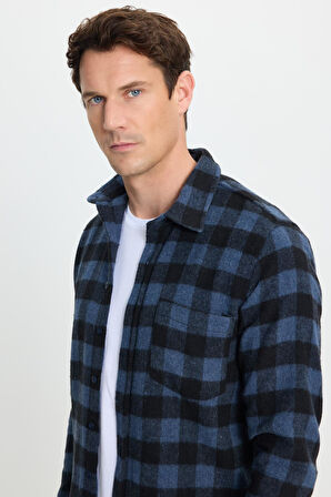 Erkek Slim Fit Dar Kesim Uzun Kollu Cepli Kareli Dama Desenli Kışlık Oduncu Gömlek