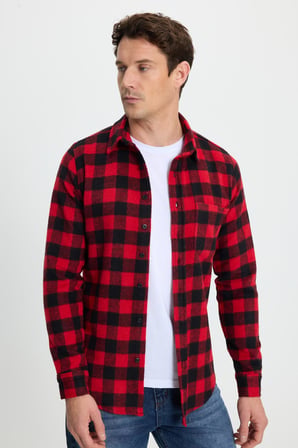 Erkek Slim Fit Dar Kesim Uzun Kollu Cepli Kareli Dama Desenli Kışlık Oduncu Gömlek