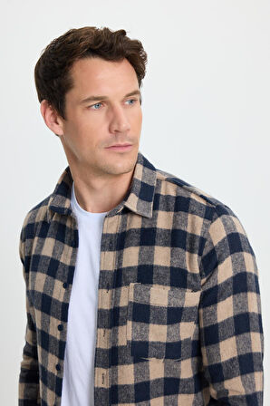 Erkek Slim Fit Dar Kesim Uzun Kollu Cepli Kareli Dama Desenli Kışlık Oduncu Gömlek