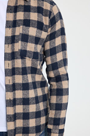 Erkek Slim Fit Dar Kesim Uzun Kollu Cepli Kareli Dama Desenli Kışlık Oduncu Gömlek