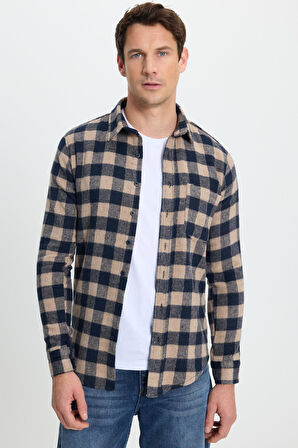 Erkek Slim Fit Dar Kesim Uzun Kollu Cepli Kareli Dama Desenli Kışlık Oduncu Gömlek