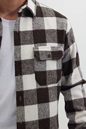 Erkek Slim Fit Dar Kesim Uzun Kollu Kapaklı Çift Cepli Kareli Kışlık Oduncu Gömlek