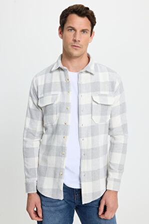 Erkek Slim Fit Dar Kesim Uzun Kollu Kapaklı Çift Cepli Kareli Kışlık Oduncu Gömlek