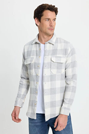 Erkek Slim Fit Dar Kesim Uzun Kollu Kapaklı Çift Cepli Kareli Kışlık Oduncu Gömlek
