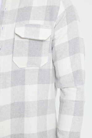 Erkek Slim Fit Dar Kesim Uzun Kollu Kapaklı Çift Cepli Kareli Kışlık Oduncu Gömlek