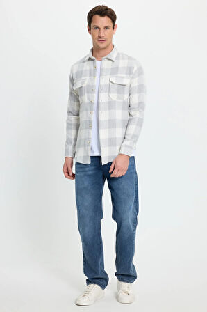 Erkek Slim Fit Dar Kesim Uzun Kollu Kapaklı Çift Cepli Kareli Kışlık Oduncu Gömlek