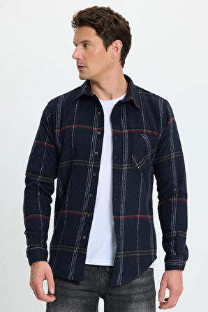 Erkek Slim Fit Dar Kesim Kareli Cepli Siyah Oduncu Gömlek