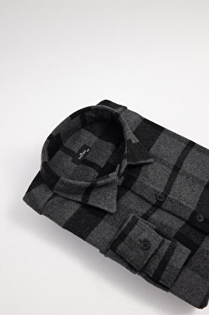 Erkek Big Size Büyük Beden Uzun Kollu Cepli Kareli Kışlık Oduncu Gömlek