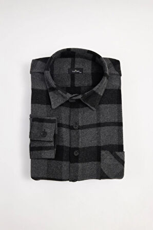 Erkek Big Size Büyük Beden Uzun Kollu Cepli Kareli Kışlık Oduncu Gömlek