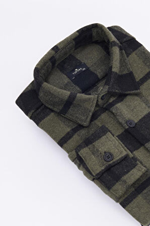 Erkek Big Size Büyük Beden Uzun Kollu Cepli Kareli Kışlık Oduncu Gömlek