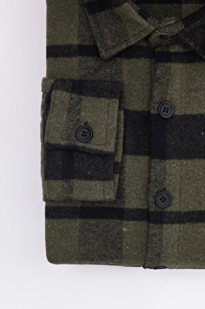 Erkek Big Size Büyük Beden Uzun Kollu Cepli Kareli Kışlık Oduncu Gömlek