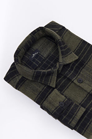 Erkek Big Size Büyük Beden Uzun Kollu Cepli Kareli Kışlık Oduncu Gömlek