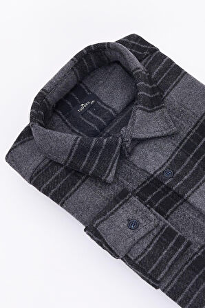 Erkek Big Size Büyük Beden Uzun Kollu Cepli Kareli Kışlık Oduncu Gömlek