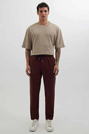 Erkek Regular Fit Beli Lastikli Bağcıklı Jogger Kiremit Pantolon Rahat Kesim Yan Cepli