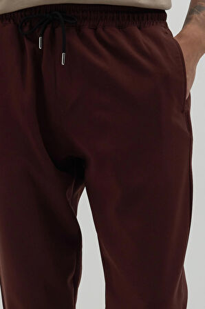 Erkek Regular Fit Beli Lastikli Bağcıklı Jogger Kiremit Pantolon Rahat Kesim Yan Cepli