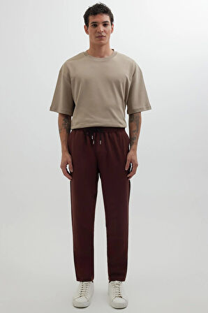 Erkek Regular Fit Beli Lastikli Bağcıklı Jogger Kiremit Pantolon Rahat Kesim Yan Cepli