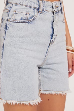 Kadın Regular Fit Klasik Kesim Pamuklu Açık Mavi Jean Kot Şort