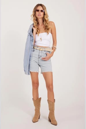 Kadın Regular Fit Klasik Kesim Pamuklu Açık Mavi Jean Kot Şort