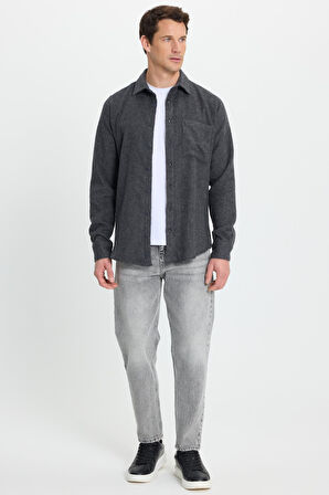 Erkek Slim Fit Dar Kesim  Armürlü Oduncu Cepli Spor Yaka Antrasit Gömlek