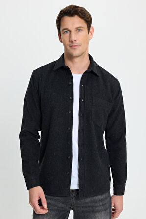 Erkek Regular Fit Klasik Kesim Düz Cepli Koyu Antrasit Oduncu Gömlek