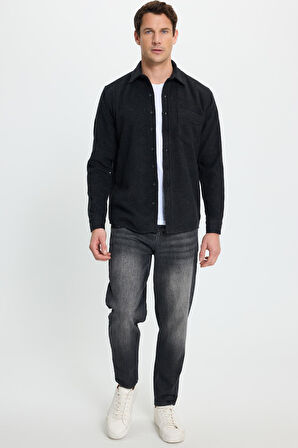 Erkek Regular Fit Klasik Kesim Düz Cepli Koyu Antrasit Oduncu Gömlek