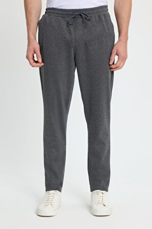 Erkek Regular Fit Klasik Kesim Beli Lastikli Bağcıklı Koyu Gri Jogger Pantolon