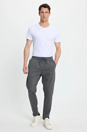 Erkek Regular Fit Klasik Kesim Beli Lastikli Bağcıklı Koyu Gri Jogger Pantolon