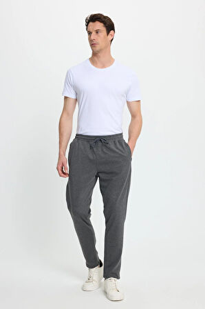 Erkek Regular Fit Klasik Kesim Beli Lastikli Bağcıklı Koyu Gri Jogger Pantolon