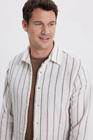 Erkek Slim Fit Dar Kesim Yaka  Düğmeli Çizgili Oduncu Gömlek