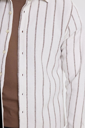 Erkek Slim Fit Dar Kesim Yaka  Düğmeli Çizgili Oduncu Gömlek