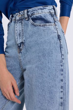 Kadın Regular Fit Klasik Kesim Baggy Pamuklu Geniş Paça Mavi Jean Pantolon