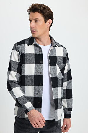 Erkek Regular Fit Klasik Kesim Kareli Cepli Oduncu Gömlek