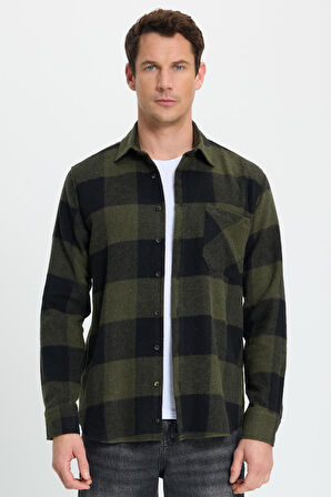 Erkek Regular Fit Klasik Fit Kareli Cepli Oduncu Gömlek